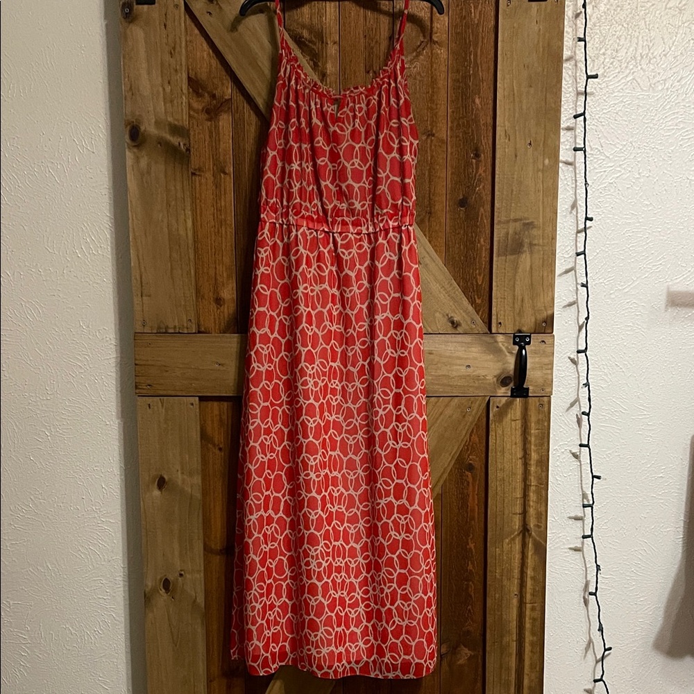 Banana Republic Red and Tan Maxi Dress